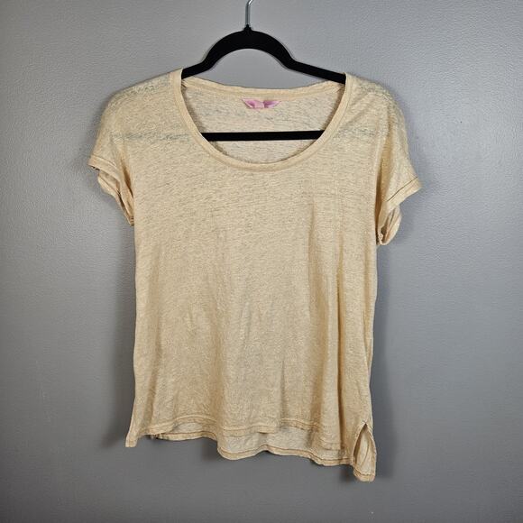 Lilly Pulitzer Size XS Inara 100% Linen Top Sand Dune Gold Shimmer Lightweight - Picture 1 of 7